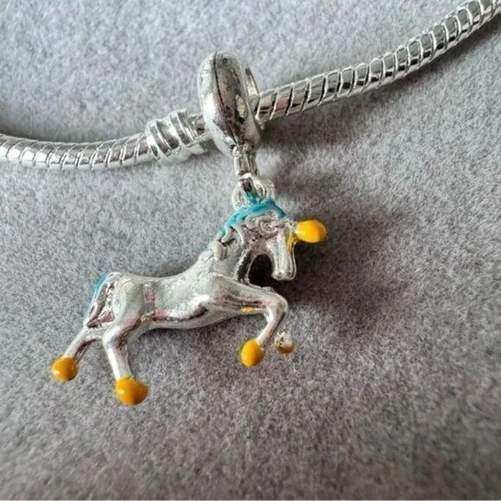 Blue Unicorn Dangle‎ Charm fits PANDORA